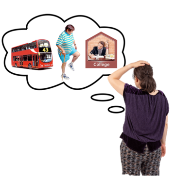 A woman scratching her head trying to think of how to get somewhere