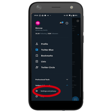 An android phone screen showing part of the process to mute words