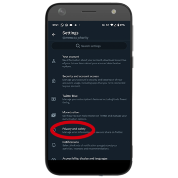 An android phone screen showing part of the process to mute words