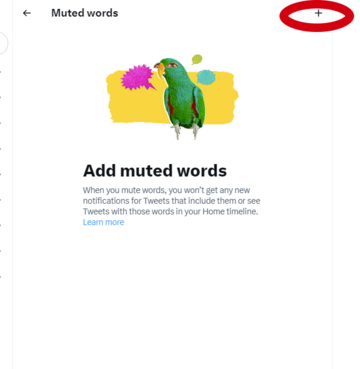 A laptop screen showing part of the process to mute words