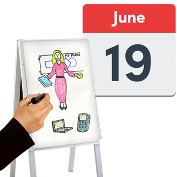 A hand drawing on a board with a calendar with June 19 behind