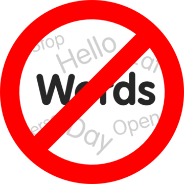 Lots of different words inside a no entry sign 