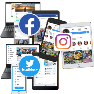 A collage of different social media platforms on different devices