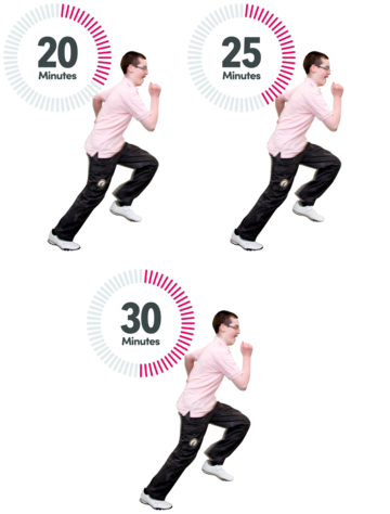 three pictures of a man running either 20 minutes, 25 minutes or 30 minutes