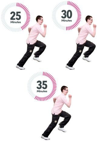 three pictures of a man running either 25 minutes, 30 minutes or 35 minutes