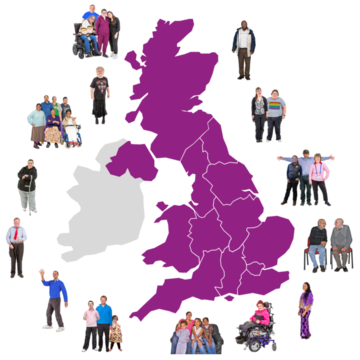 A map of the UK surrounded by groups of different people