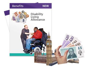 The houses of parliament, some cash and someone in a wheelchair.