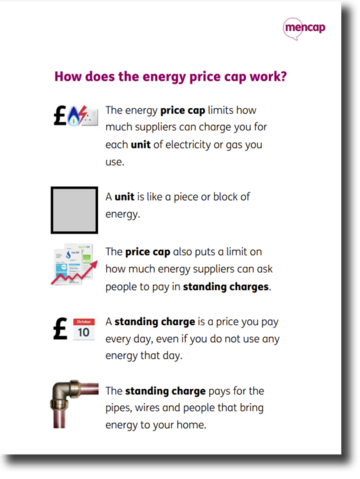 First page of an easy read guide to the energy price cap