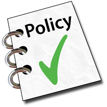 A drawing of a policy document with a green tick on the cover