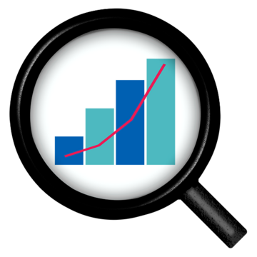 A magnifying glass over a bar chart