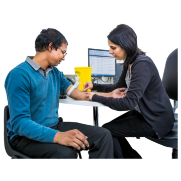 A doctor is taking a mans blood pressure