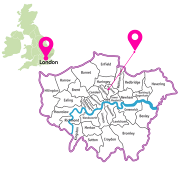 A map showing the location of Islington in London