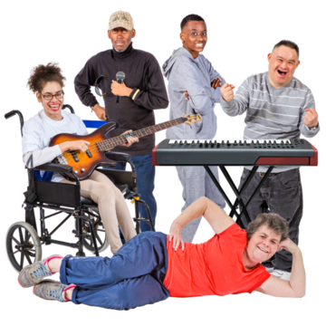 A group of young people are enjoying themselves. One person is playing a guitar and another person is playing a keyboard