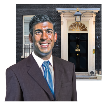 Prime Minister Rishi Sunak standing in front of 10 Downing Street