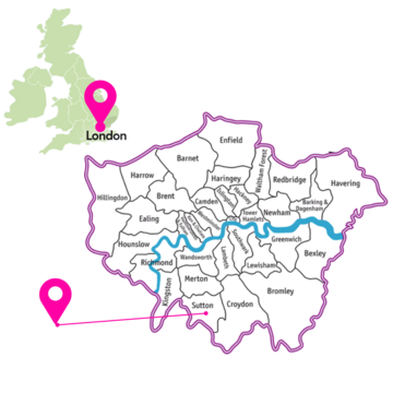 A map showing the location of Sutton in London