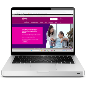 Laptop computer with Mencap's learning disability register webpage on the screen