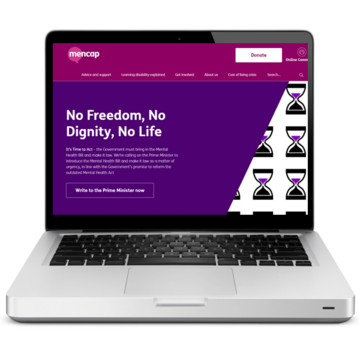 A laptop showing a Mencap webpage