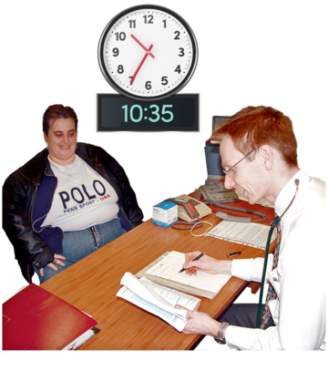 A woman having her doctor appointment at 10:35