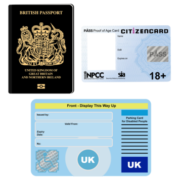 A passport, ID badge and a driving licence