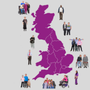 A map of England, Scotland and Wales surrounded by different pictures of different people