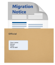 A brown envelope with a migration notice letter coming out of it