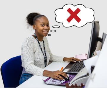 A receptionist does not understand what's being said to her