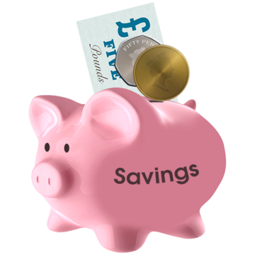 A piggybank with money going into it