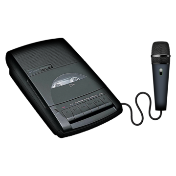 A picture of a tape recorder and microphone