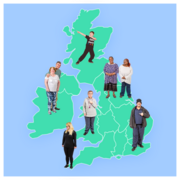 A map of the UK with people