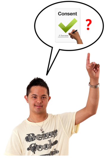 A man with his hand raised asking a question about consent
