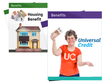 A housing benefit leaflet and a Universal Credit leaflet
