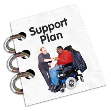 a book with a man in a wheelchair being given a cup of tea on the cover.