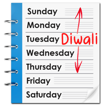 A diary page with Diwali marked across five days