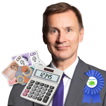Jeremy Hunt with a calculator and some money