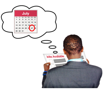 A man reading a job advertisement in a newspaper thinking about the closing date