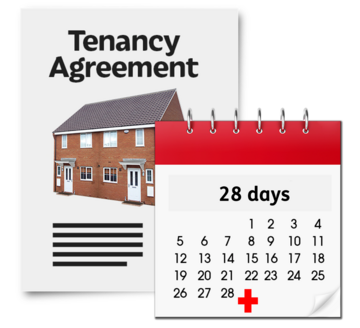 A tenancy agreement next to a calendar showing 28 days +