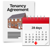 A tenancy agreement next to a calendar showing 28 days +