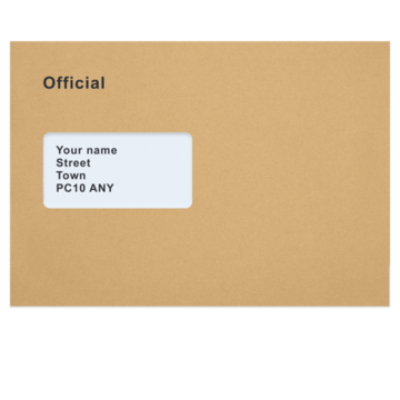A brown envelope with the word Official on it