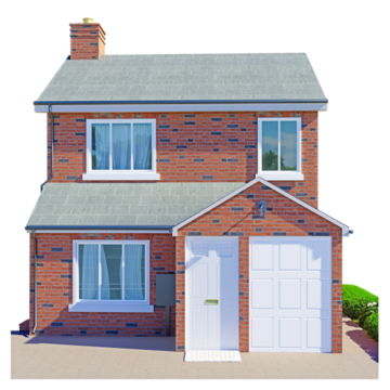 A detached brick house with a white door