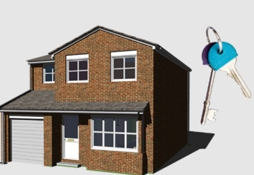 A picture of a house and a set of keys