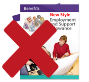 A red cross is on top of a New Style Employment and Support Allowance (ESA) leaflet