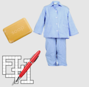 Pyjamas, soap and a crossword puzzle with a pen