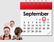 People with coronavirus symptoms next to a calendar showing a red circle around one date in it.