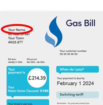 A gas bill with the name circled in red