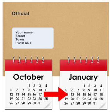 A brown envelope with the word Official on it above calendar pages showing October to January