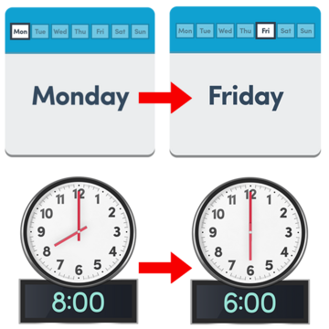 Graphic showing Monday to Friday and 8:00am to 6:00pm