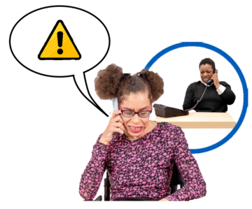 A woman is warning someone over the phone about something.