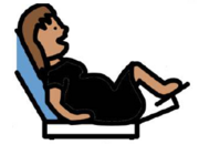 A drawing of a woman lying on a doctors couch with her knees up