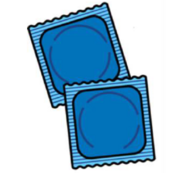 A drawing of two packets of condoms