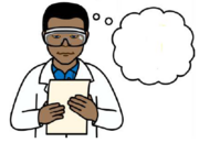 A drawing of a doctor in a white coat reading a piece of paper and thinking
